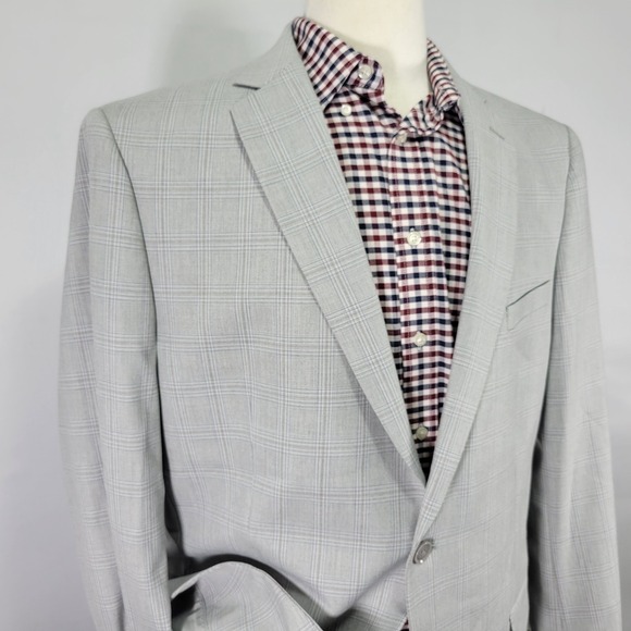 Alfani Men's Sport Coat Blazer Two Button Gray Plaid Poly Blend SLIM 46L NEW - Picture 8 of 16